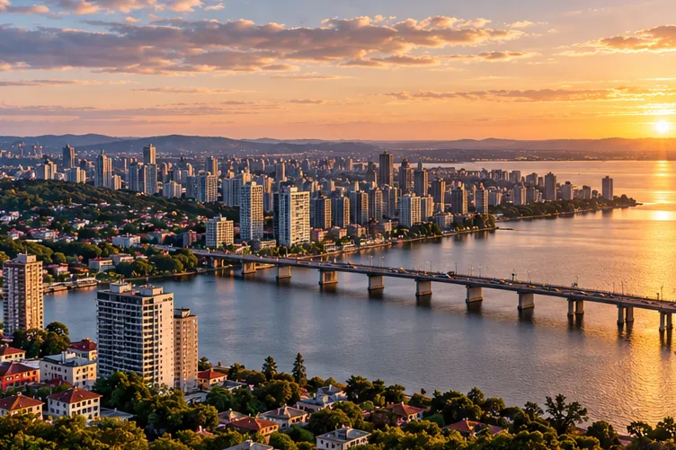 Vista aérea de cidade à beira do lago