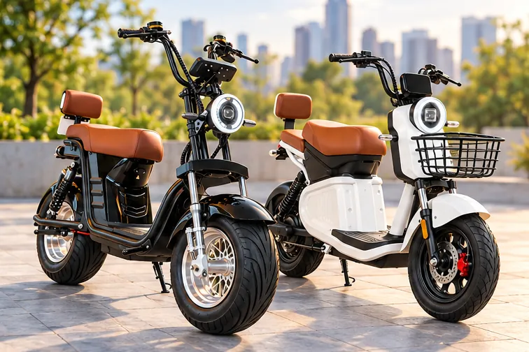 Duas scooters elétricas numa calçada