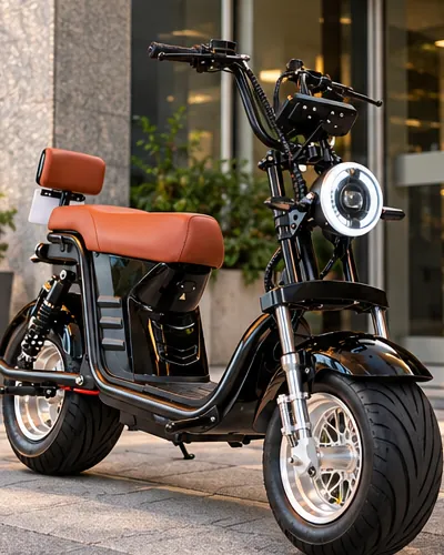Scooter estacionada na porta de um prédio