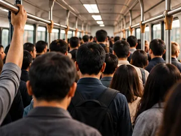 Trem lotado no horário de pico