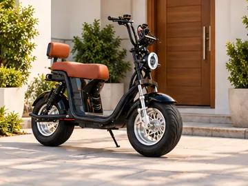 Scooter elétrica estacionada na porta de casa